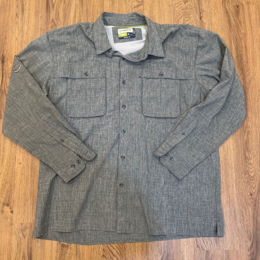 Magellan Outdoors Mens XL Gray MagWick Angler Fit Fishing Hiking Shirt L/S